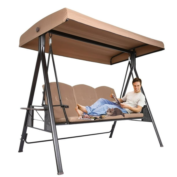 Green TANGKULA 3 Seater Canopy Swing Porch Swing Chair for Garden Backyard Patio Outdoor Patio Swing with Cushioned Steel Frame Green TANGKULA 3 Seater Canopy Swing Porch Swing Chair for Garden Backyard Patio Outdoor Patio Swing with Cushioned Steel Frame